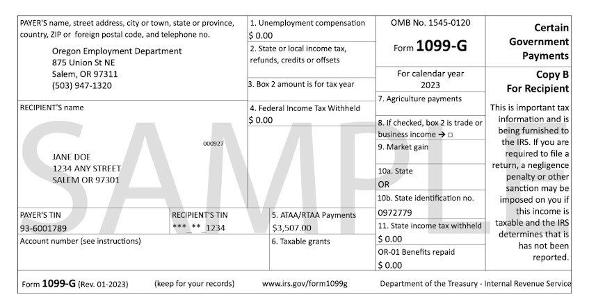 Oregon unemployment tax Form 1099-G